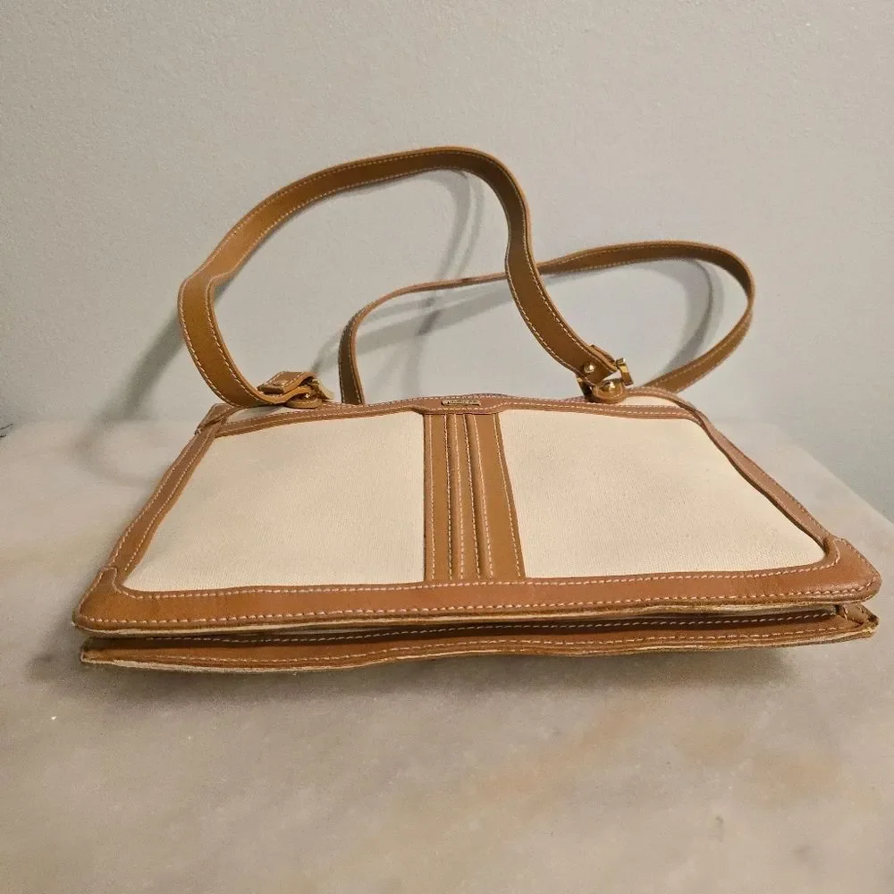 Phillippe Cream Canvas Tan Leather Shoulder Bag Vintage 80s